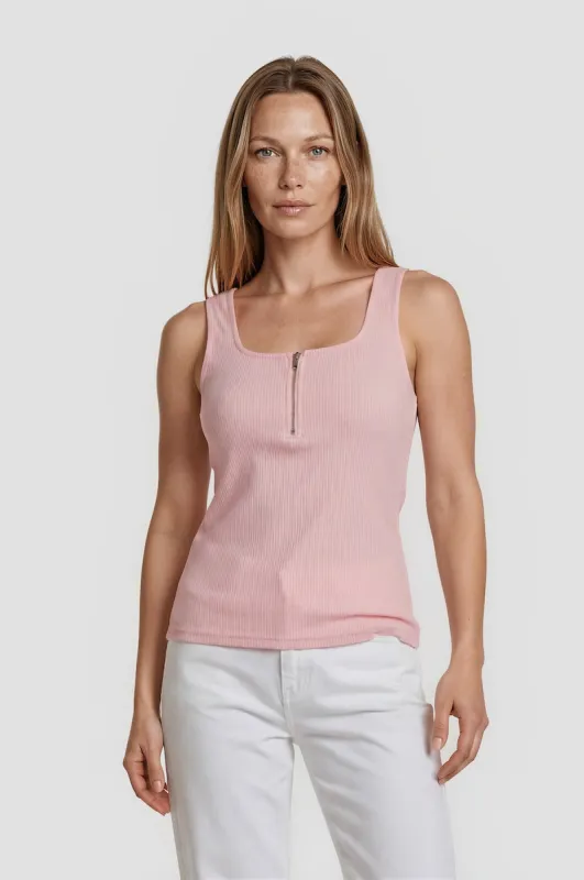 Half Zip Square Neck Tank Top - Pink made by Fairweather