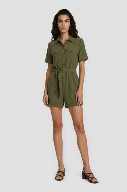 Short Sleeve Button Down Romper - Olive made by Fairweather