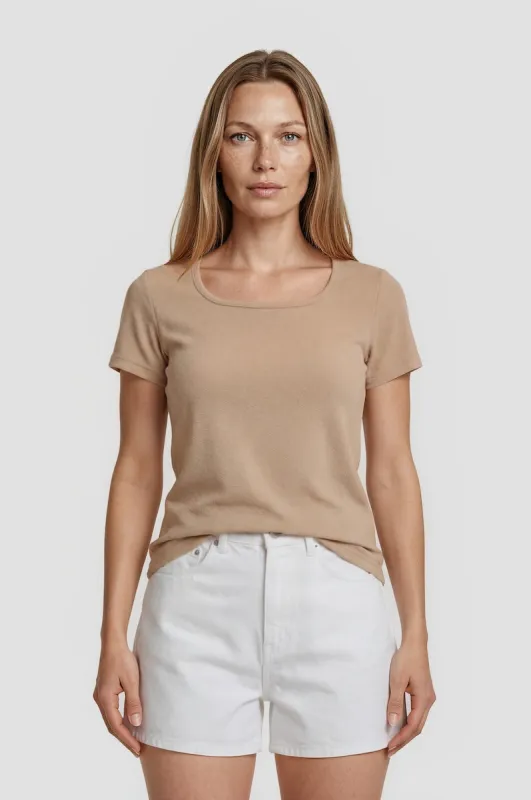 Short Sleeve Square Neck Tee - Camel made by Costa Blanca
