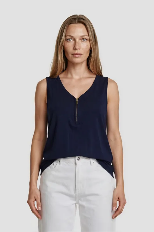 Half Zip Tank Top - Navy made by Fairweather