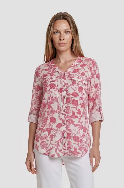 Printed Button Up Shirt - Pink made by Fairweather