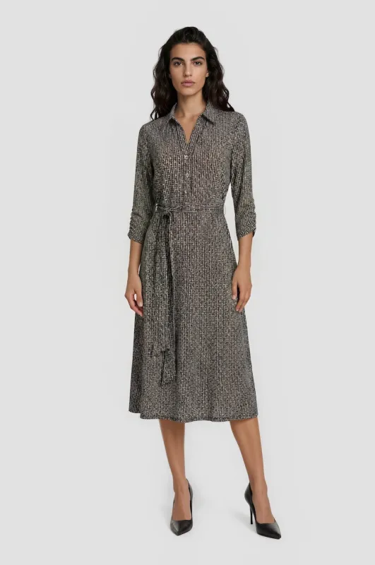 Printed Tie Waist Midi Dress - Black made by Fairweather