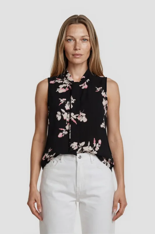 Sleeveless Tie Neck Top - Black made by Fairweather