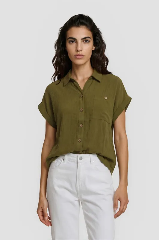 Short Sleeve Button Down Shirt - Green made by Costa Blanca