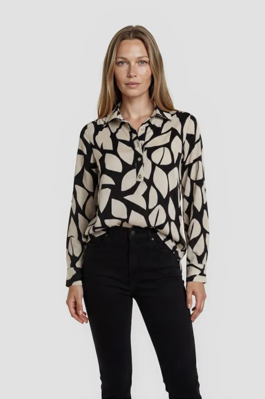 Printed Roll Up Sleeve Blouse - Beige made by Fairweather
