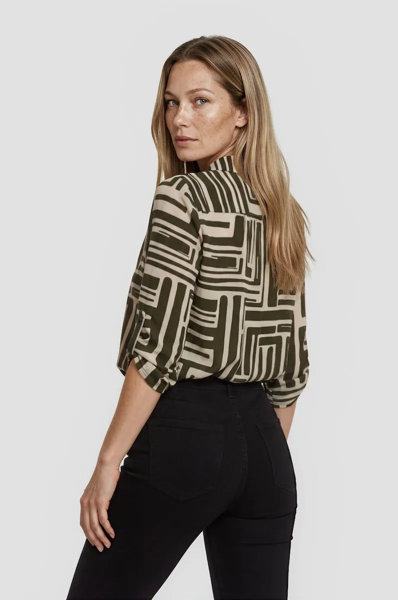 Printed Roll Up Sleeve Blouse - Olive sold by Fairweather product image thumbnail 2