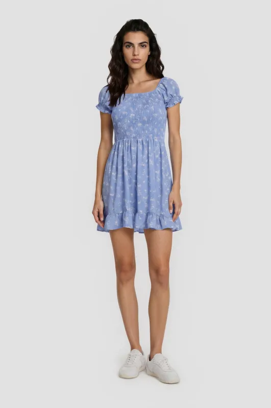 Short Sleeve Smock Sundress - Blue made by Costa Blanca