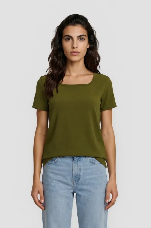 Short Sleeve Square Neck Tee - Green made by Costa Blanca