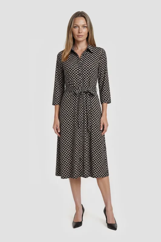 Printed Tie Waist Midi Dress - Black made by Fairweather