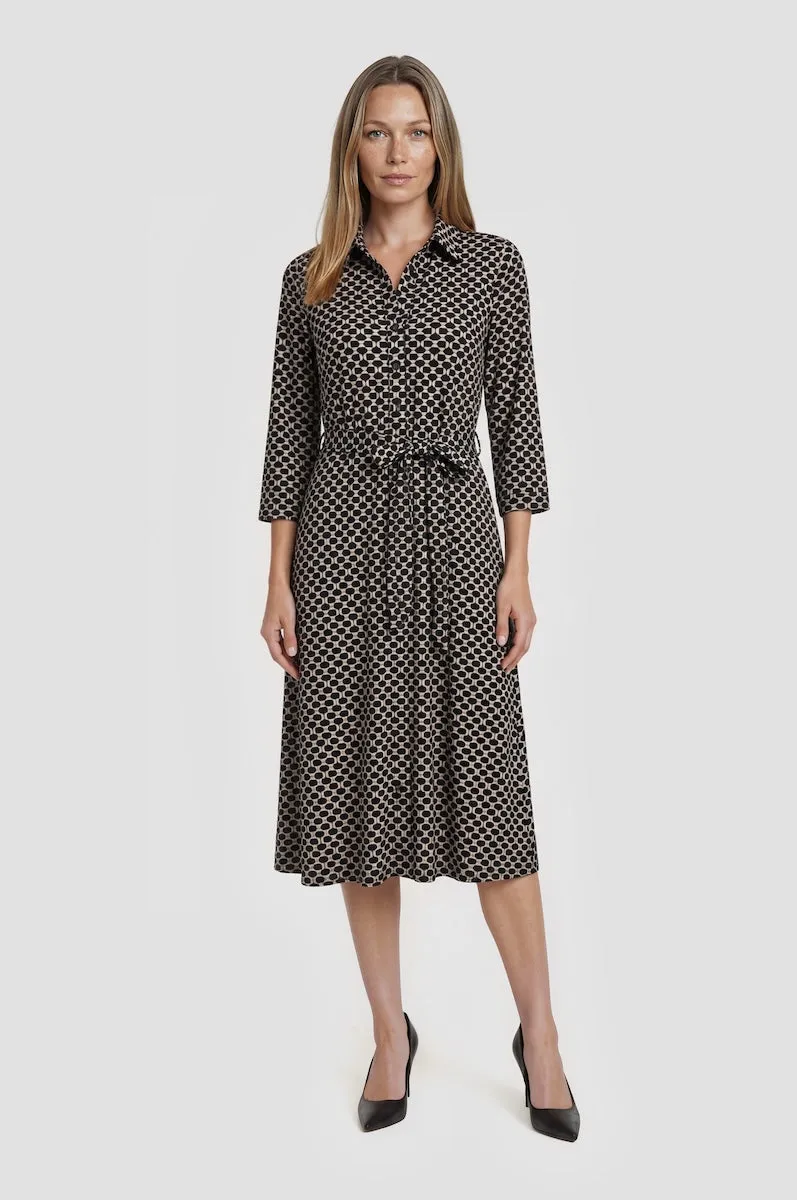 Printed Tie Waist Midi Dress - Black sold by Fairweather