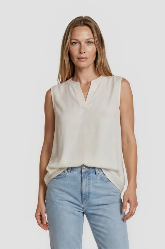Sleeveless V-Neck Top - Cream made by Costa Blanca