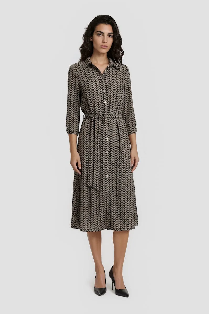 Printed Tie Waist Midi Dress - Black sold by Fairweather