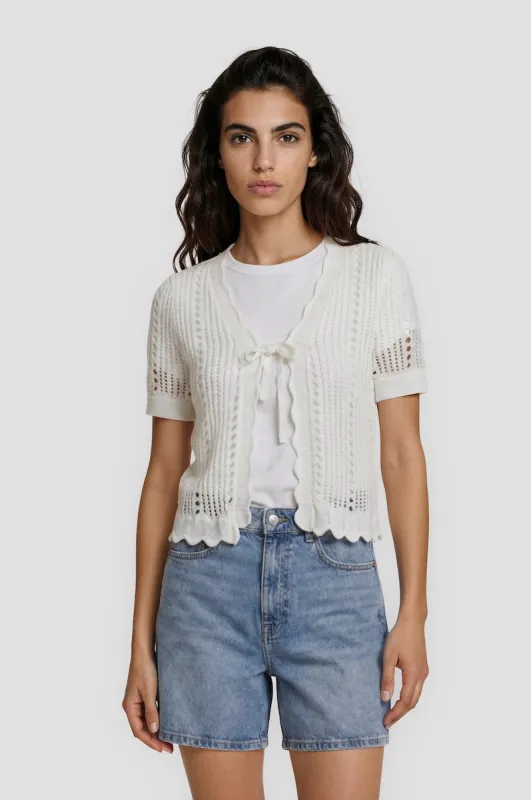 Short Sleeve Front Tie Shrug - White made by Fairweather