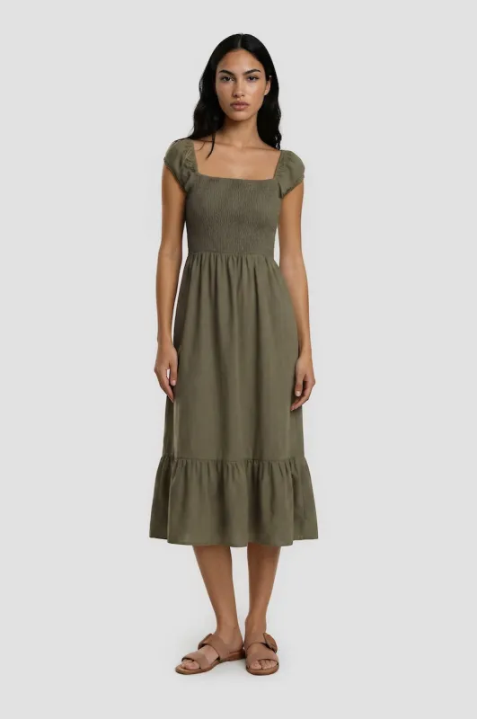 Smocked Maxi Dress - Olive made by Costa Blanca
