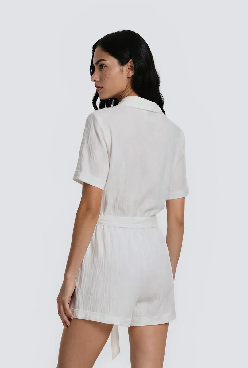 Short Sleeve Button Down Romper - White sold by Fairweather product image thumbnail 2