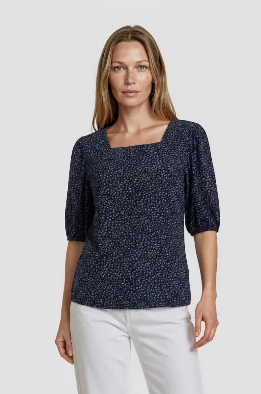 Printed Square Neck Top - Navy made by Fairweather