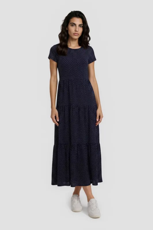 Printed Tiered Maxi Dress - Navy made by Costa Blanca