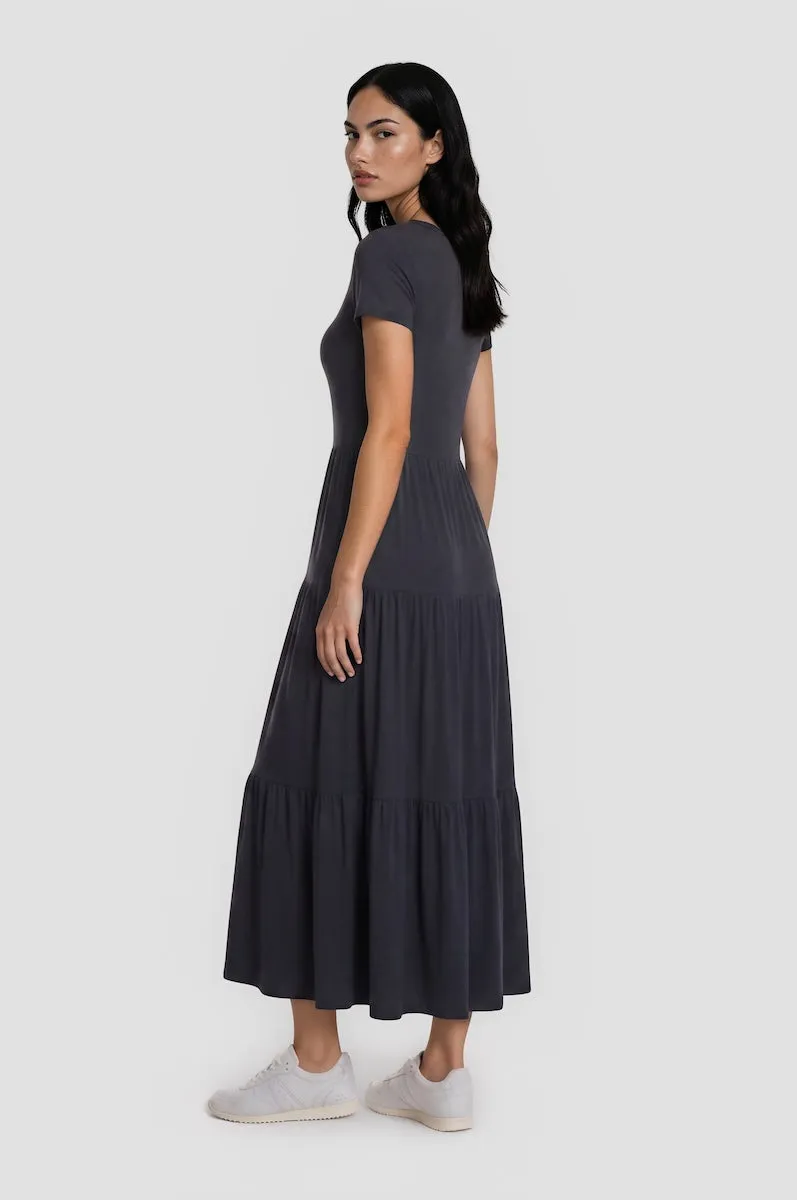 Short Sleeve Tiered Maxi Dress - Grey sold by Fairweather product image thumbnail 2