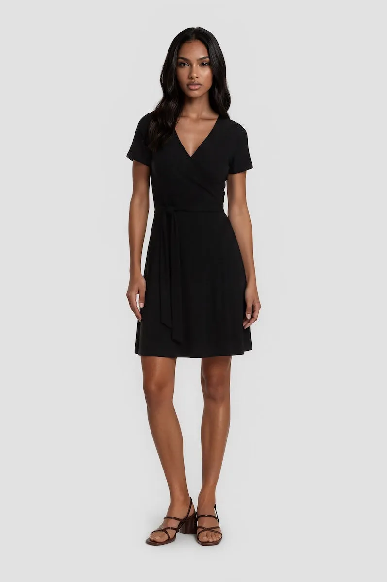 Crossover Short Wrap Dress - Black sold by Fairweather
