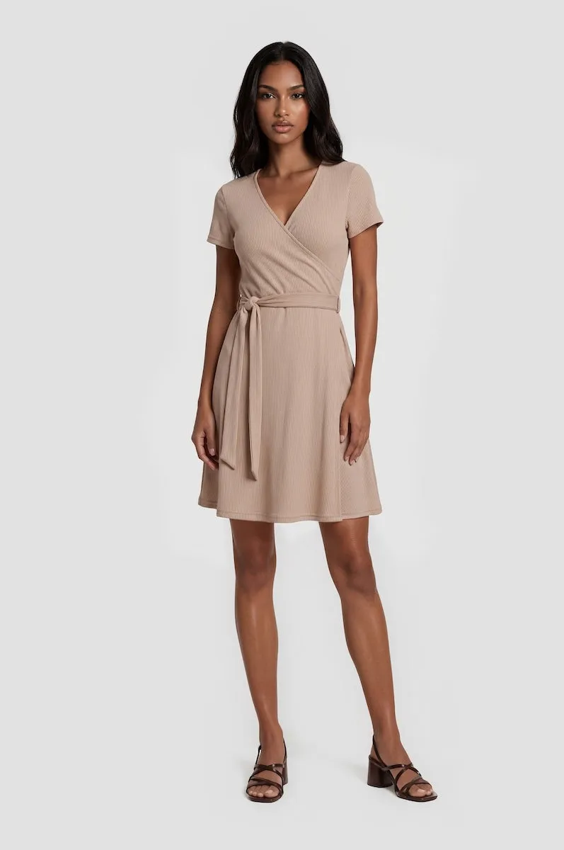 Crossover Short Wrap Dress - Taupe sold by Fairweather