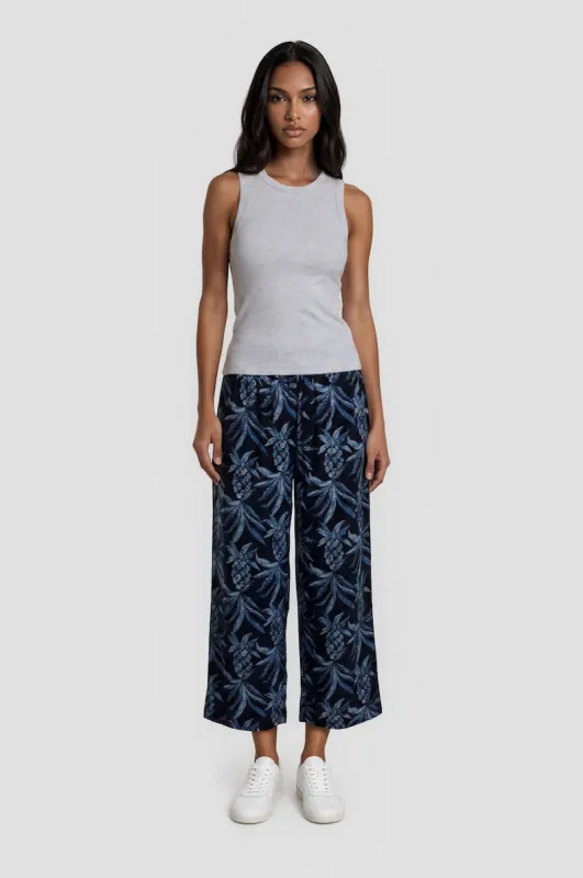 Printed Cropped Pants - Navy made by Fairweather
