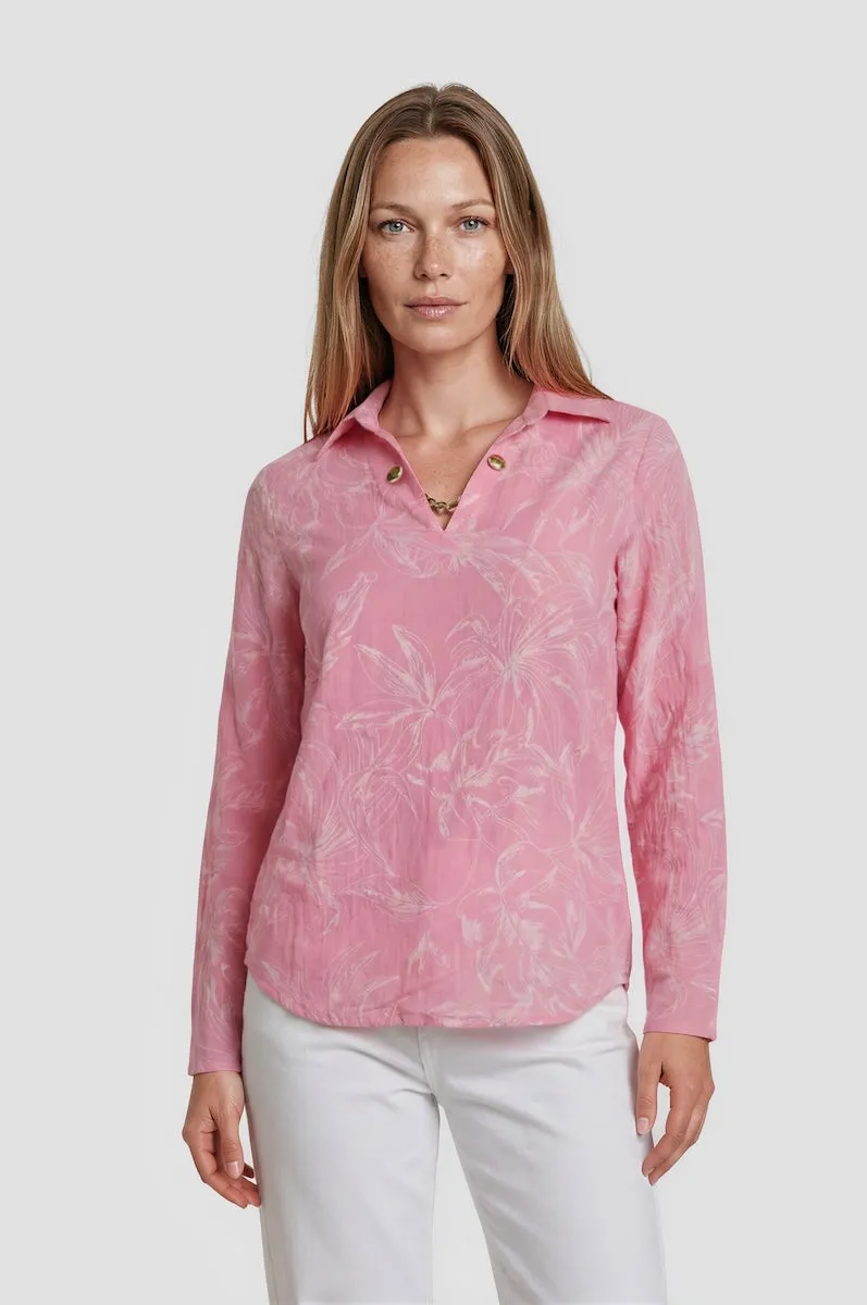 Long Sleeve Chain Neck Top - Pink sold by Fairweather