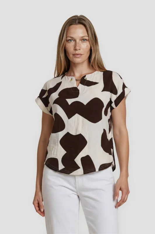 Short Sleeve Chain Neck Top - Cream made by Fairweather