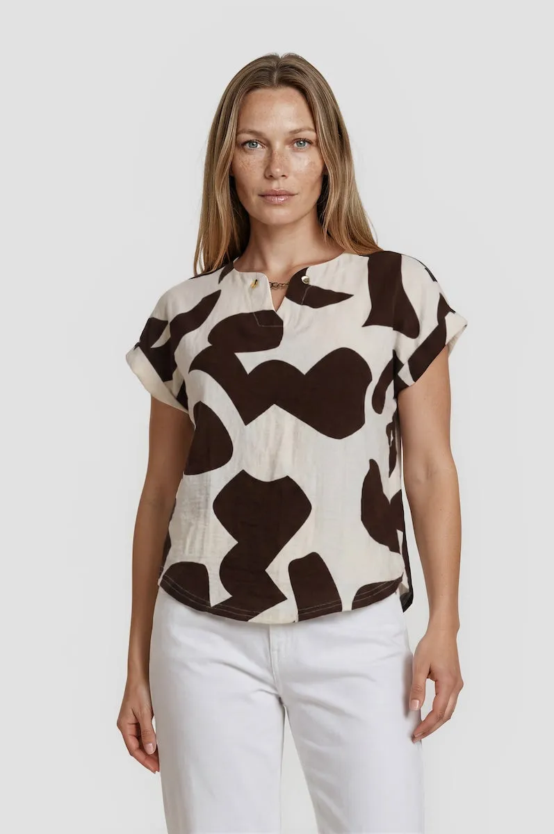 Short Sleeve Chain Neck Top - Cream sold by Fairweather