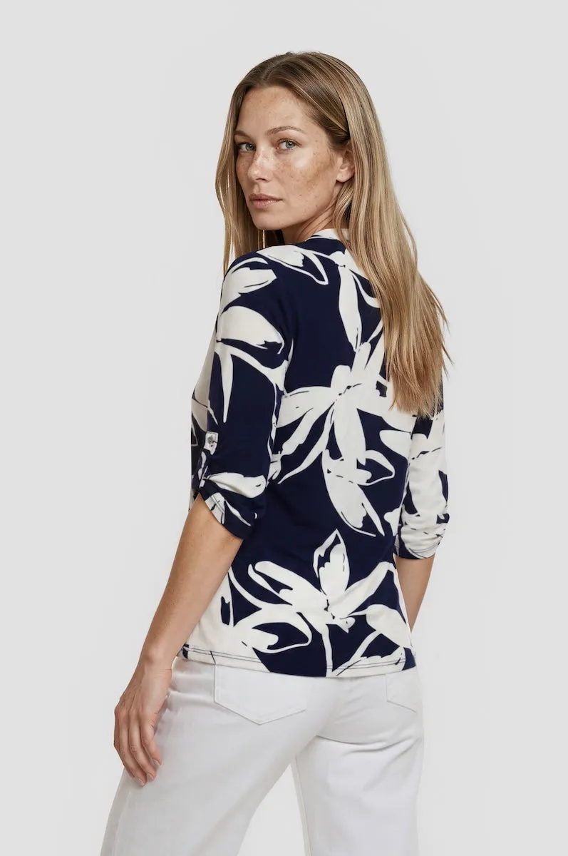 Half Zip Roll Up Sleeve Blouse - Navy sold by Fairweather product image thumbnail 2