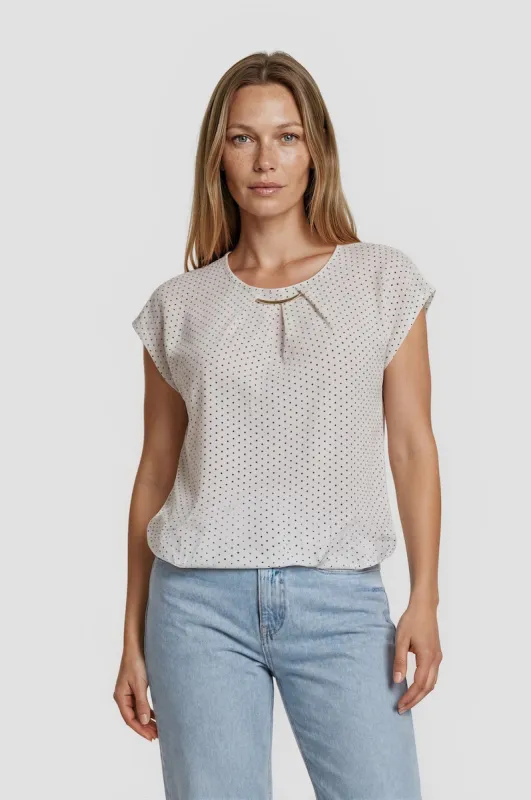 Short Sleeve Metal Neck Top - White made by Fairweather