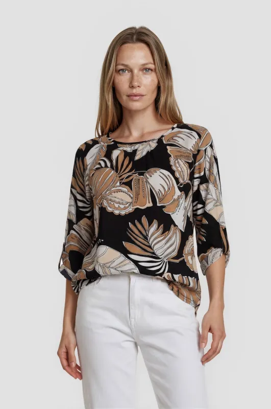 Printed Roll Up Sleeve Shirt - Brown made by Fairweather