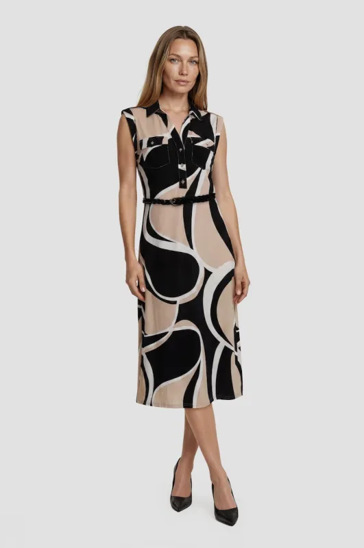 Sleeveless Belted Midi Dress - Beige made by Fairweather