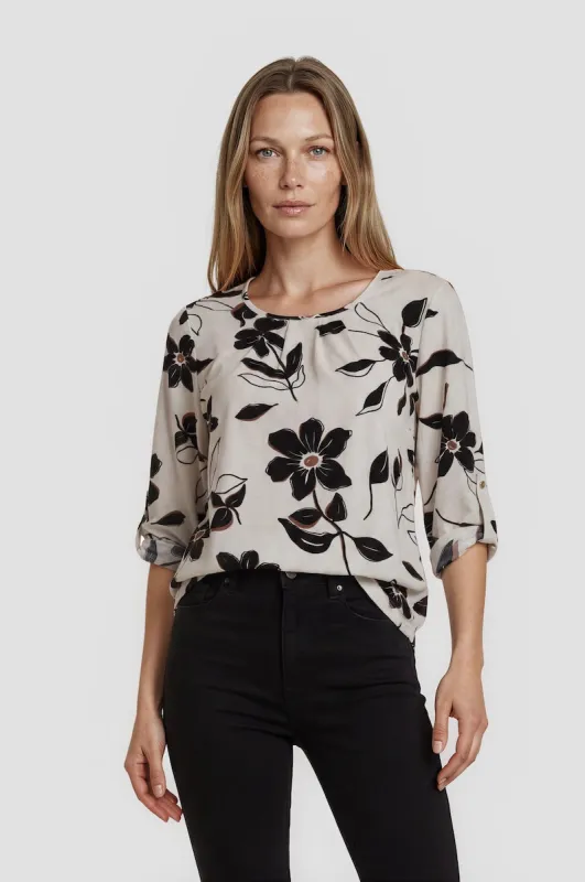 Printed Roll Up Sleeve Shirt - Cream made by Fairweather