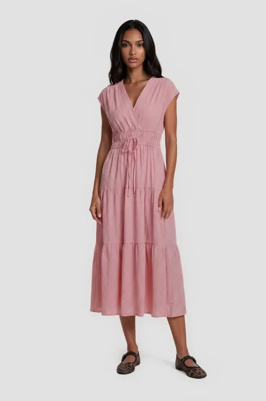 Sleeveless Cinched Waist Maxi Dress - Pink made by Fairweather