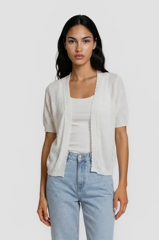 Short Sleeve Open Cardigan - White made by Fairweather