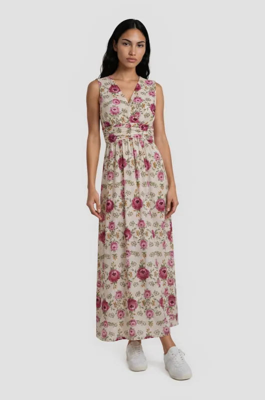 Printed Sleeveless Maxi Dress - Cream made by Fairweather