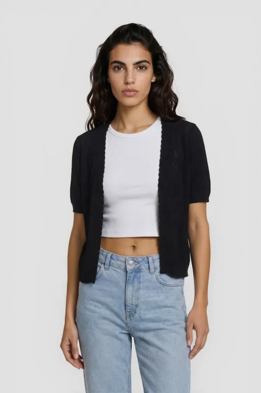 Short Sleeve Open Cardigan - Black made by Fairweather