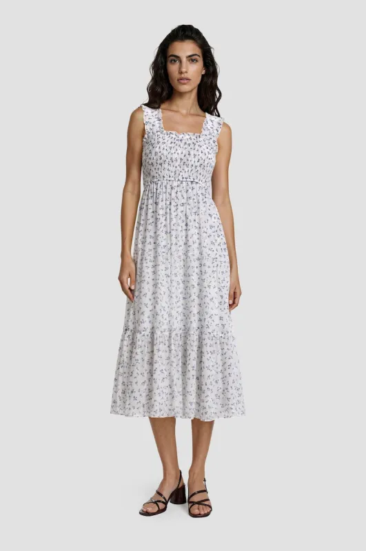 Smocked Tiered Midi Dress - White made by Fairweather