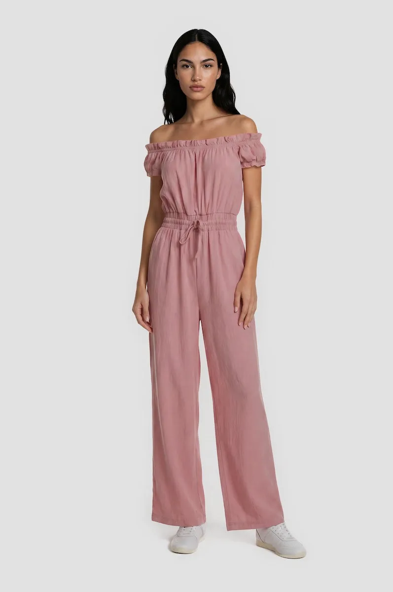 Ruffle Neck Jumpsuit - Blush sold by Fairweather