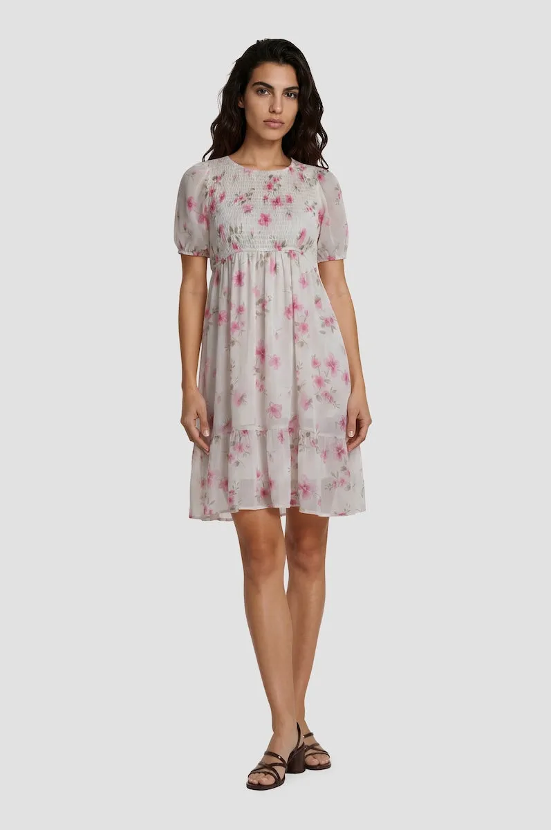 Puff Sleeve Smock Tiered Dress - Grey sold by Fairweather