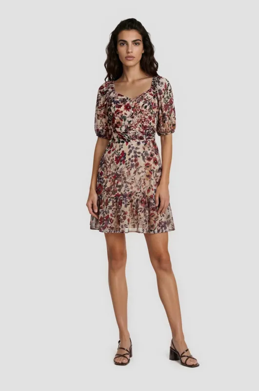 Printed Puff Sleeve Short Dress - Multi made by Costa Blanca