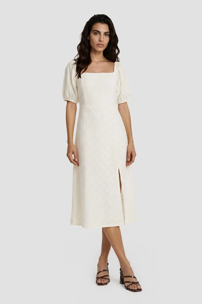 Puff Sleeve Smock Midi Dress - Cream sold by Fairweather