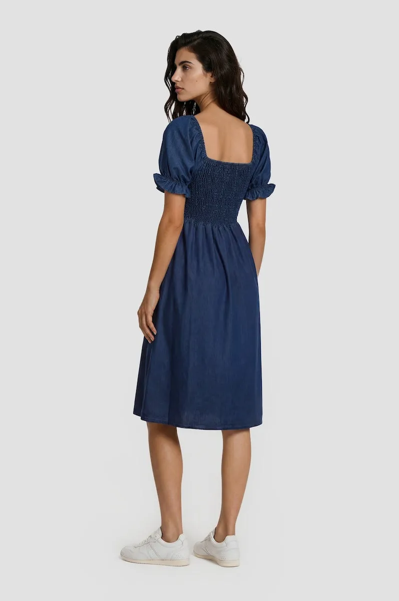 Puff Sleeve Smocked Dress - Navy sold by Fairweather product image thumbnail 2