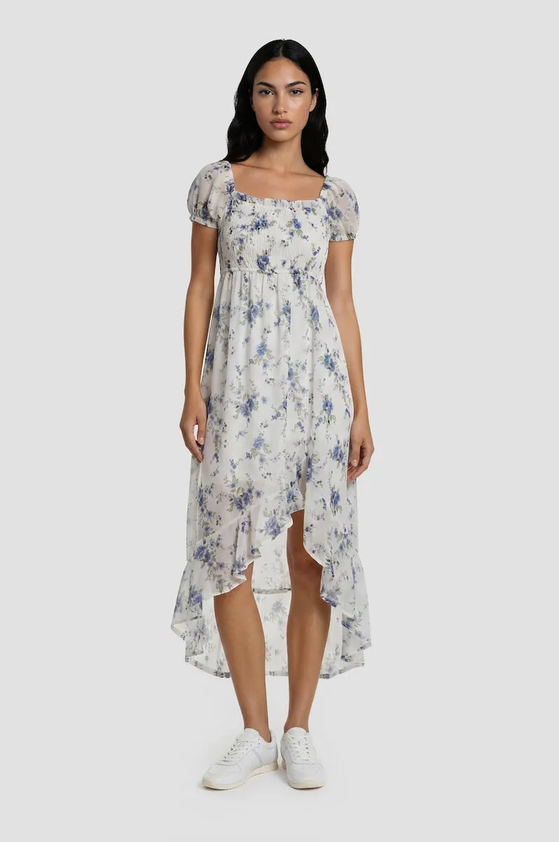 Puff Sleeve Printed Chiffon Dress - Blue sold by Fairweather