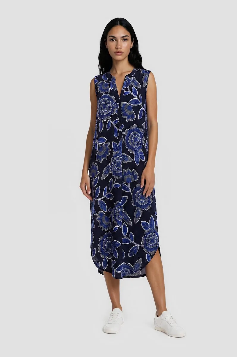 Long Printed Tunic Dress - Navy sold by Fairweather