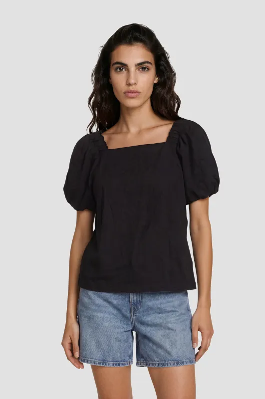 Square Neck Bell Sleeve Top - Black made by Fairweather