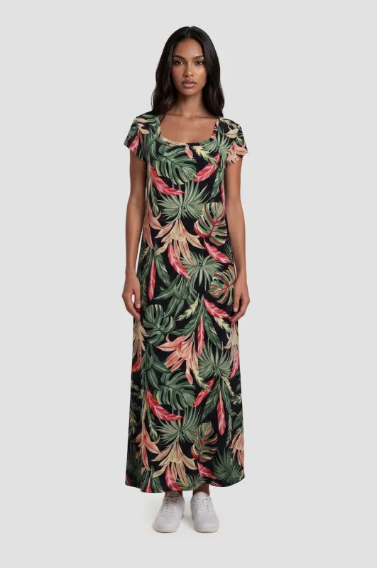 Round Neck Short Sleeve Maxi Dress - Black made by Fairweather