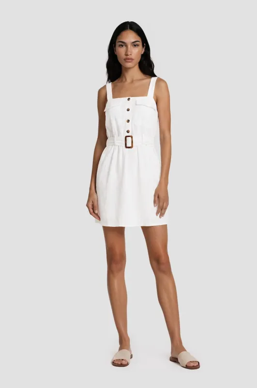Thin Strap Belted Dress - White made by Costa Blanca