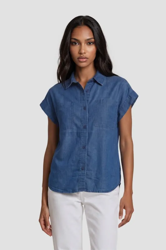 Sleeveless Button Up Shirt - Blue made by Fairweather