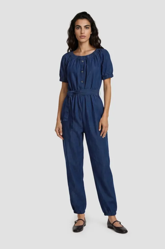 Short Sleeve Denim Jumpsuit - Blue made by Fairweather